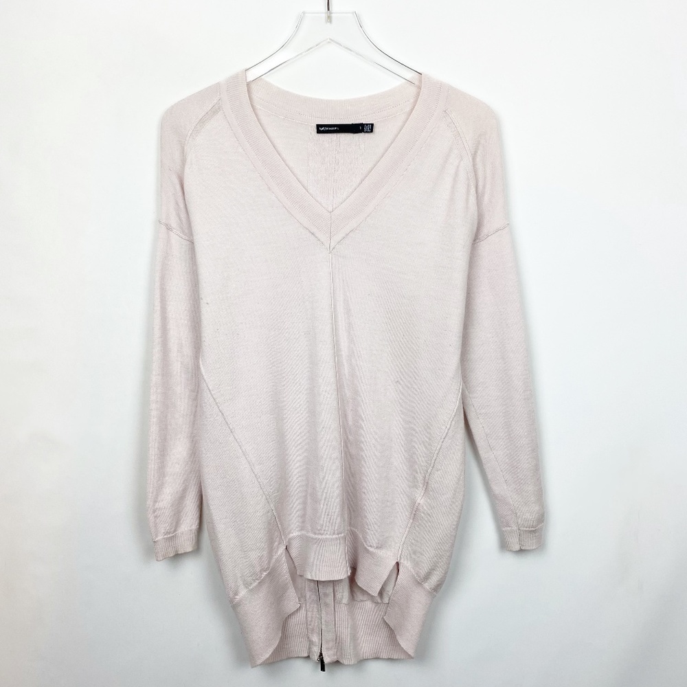 Karen Millen Cream Wool-Lyocell Back Zip Sweater